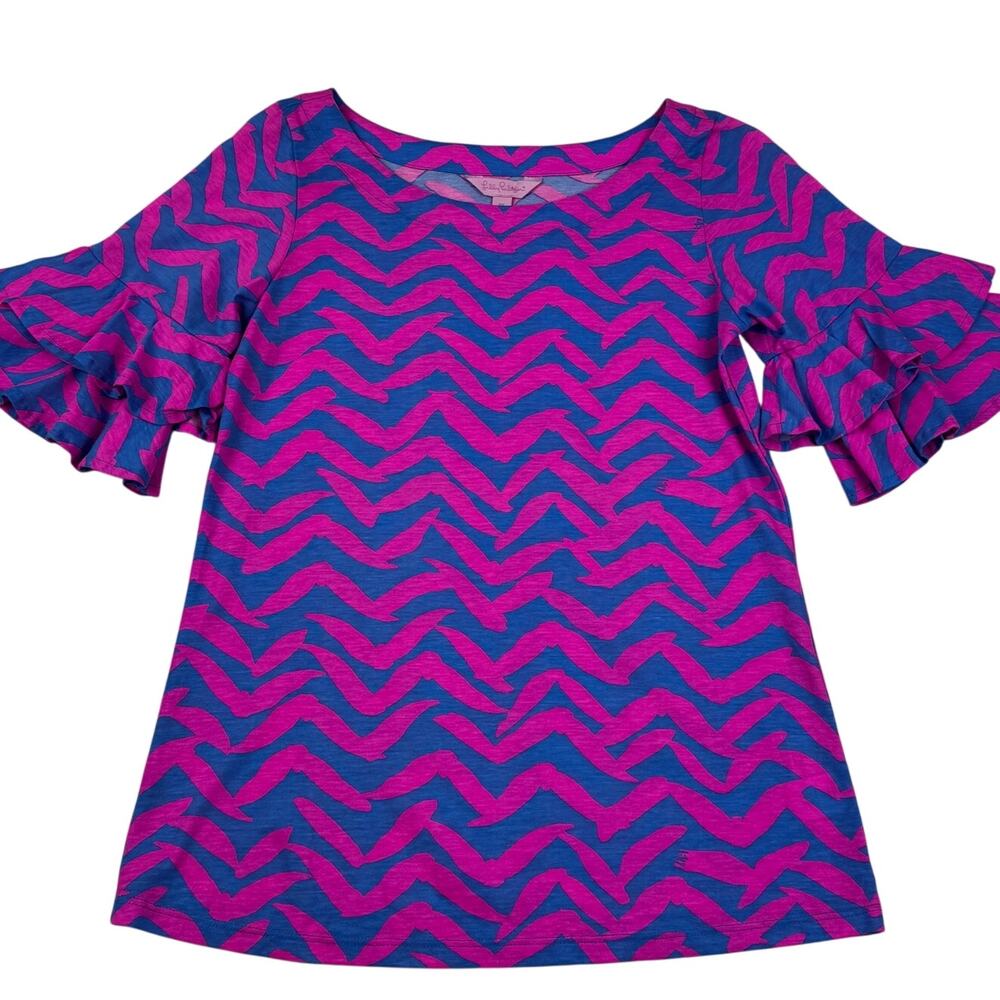 Lilly Pulitzer Cotton Lightweight Tired Ruffle Sleeve Lula Top Women's Size XS